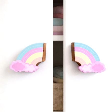 Handcrafted Acacia Wood Cloudy Rainbow Handle Pair